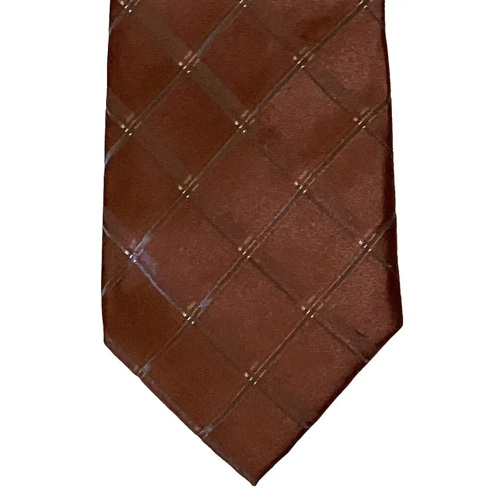 Banana Republic Tie Iridescent Plaid Maroon Red Brown Silk Preppy Career